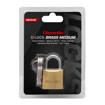 Brass Padlock Medium 30 mm with brass cylinder and hardened steel shackle